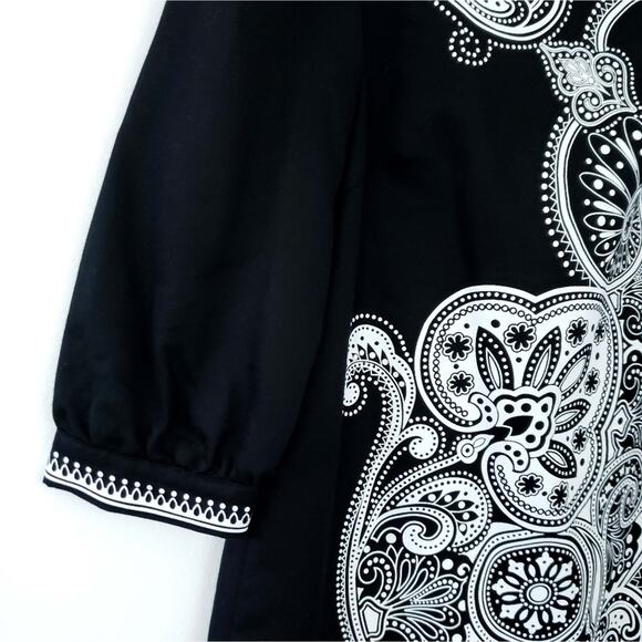 Tibi Black White Paisley Shift Mini Dress Size 0 Cotton Silk Blend - Beautiful! - Picture 5 of 6